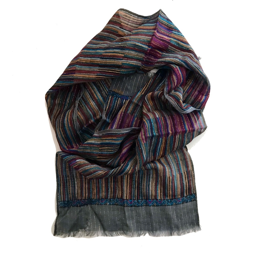 Vintage 1980's long cotton scarf with gold threads
